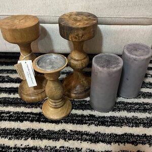 Rustic Brown Candle Holders and Grey Decorative Candles